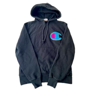 Champion Reverse Weave Black Large Logo Hoodie, Men’s Small